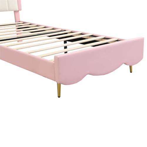 Imagen Cama doble para niñas con cabecera ajustable en rosa 