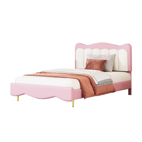 Imagen Cama doble para niñas con cabecera ajustable en rosa 