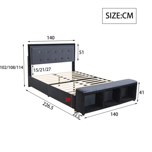 Imagen Cama doble tapizada en tela gris con almacenaje y diseño bicolor