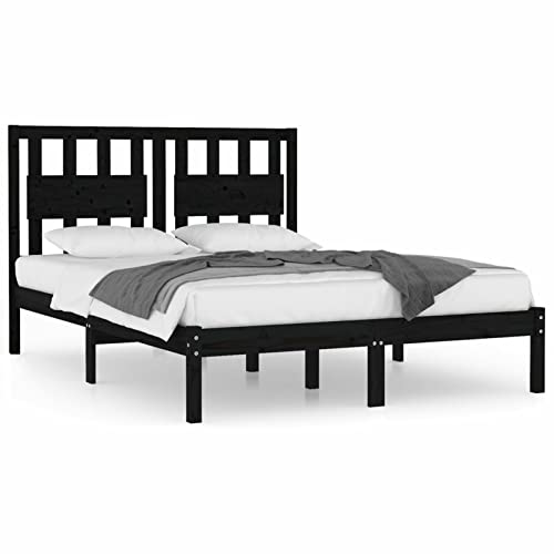 Imagen Base de cama yumeng de madera maciza negra 120x190 cm