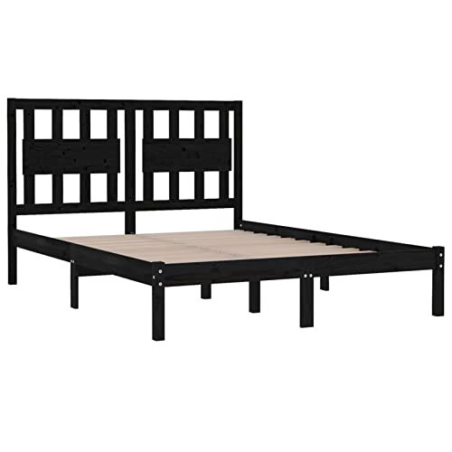 Imagen Base de cama yumeng de madera maciza negra 120x190 cm