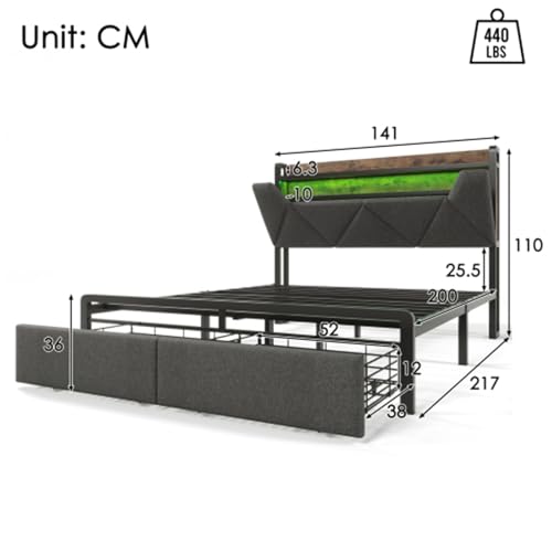 Imagen Cama moderna con cargador usb luces led y almacenamiento