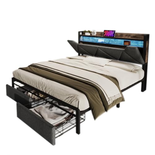 Imagen Cama moderna con cargador usb luces led y almacenamiento