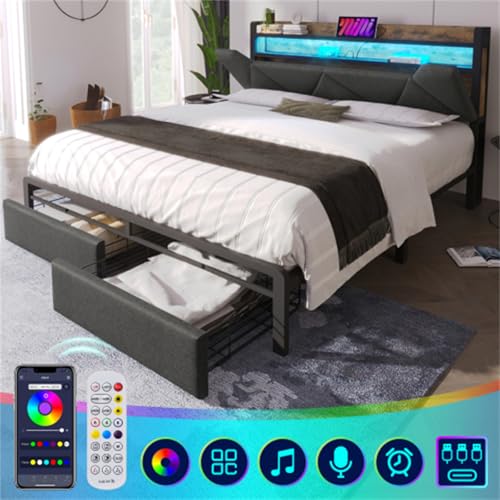 Imagen Cama moderna con cargador usb luces led y almacenamiento