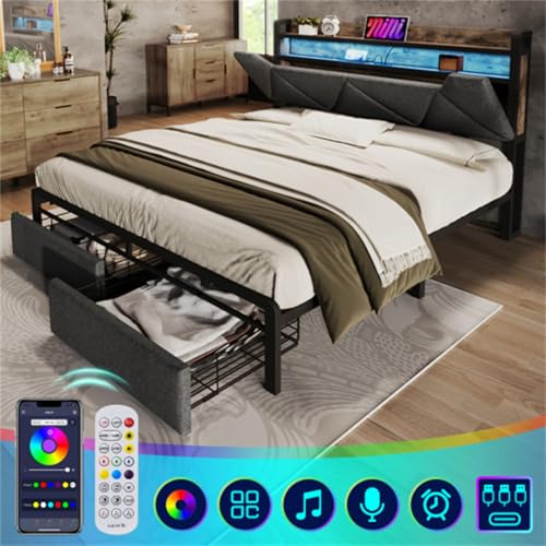 Imagen Cama moderna con cargador usb luces led y almacenamiento