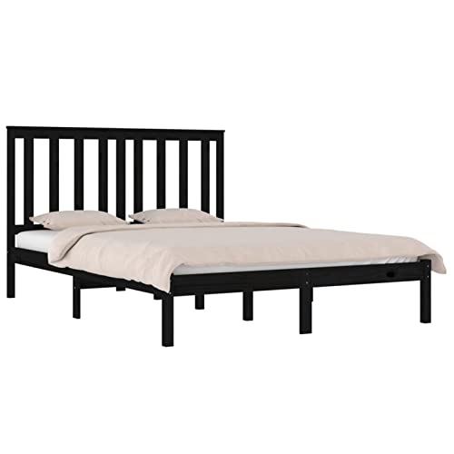 Imagen Cama de madera maciza pino doble negra 120x190 cm para un descanso de lujo