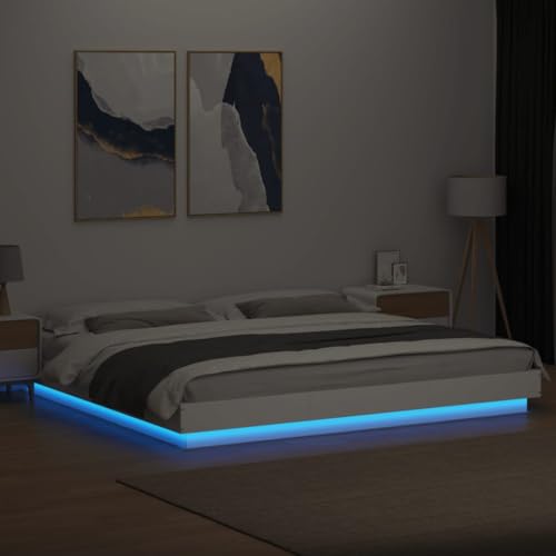 Imagen Descansa con estilo cama led de madera blanca 200x200 cm