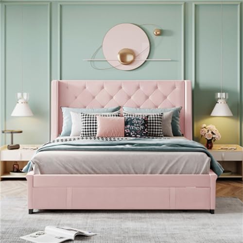 Imagen Duerme con estilo cama doble tapizada en rosa ideal para adultos y adolescentes