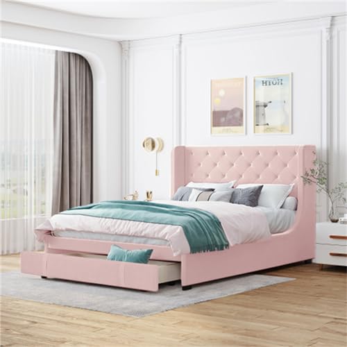 Imagen Duerme con estilo cama doble tapizada en rosa ideal para adultos y adolescentes