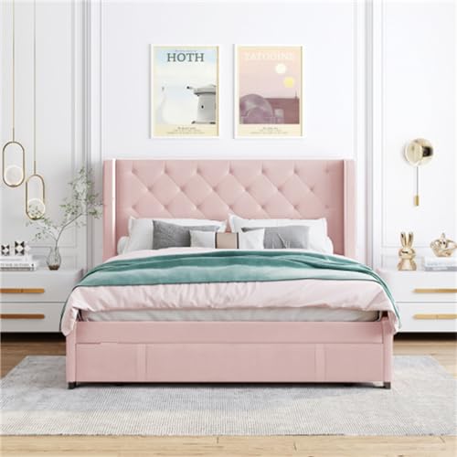 Imagen Duerme con estilo cama doble tapizada en rosa ideal para adultos y adolescentes