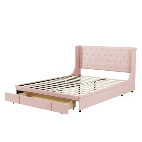 Imagen Duerme con estilo cama doble tapizada en rosa ideal para adultos y adolescentes