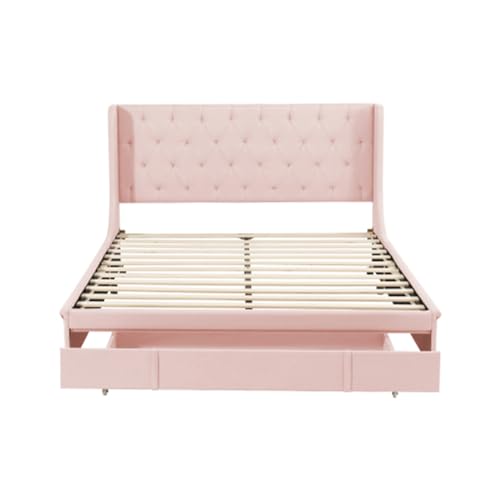 Imagen Duerme con estilo cama doble tapizada en rosa ideal para adultos y adolescentes