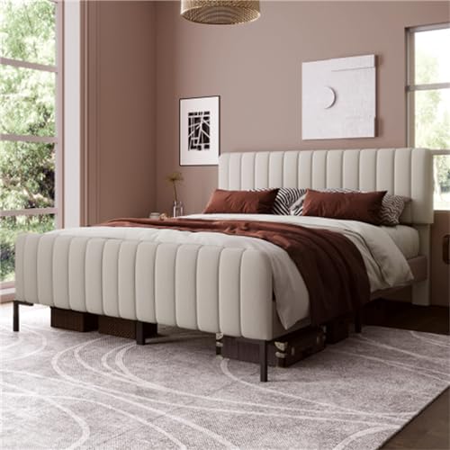 Imagen Descubre la comodidad estructura cama doble 160x200cm lino gris beige