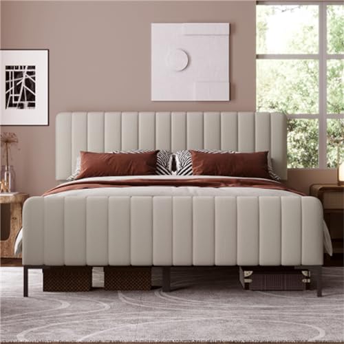 Imagen Descubre la comodidad estructura cama doble 160x200cm lino gris beige