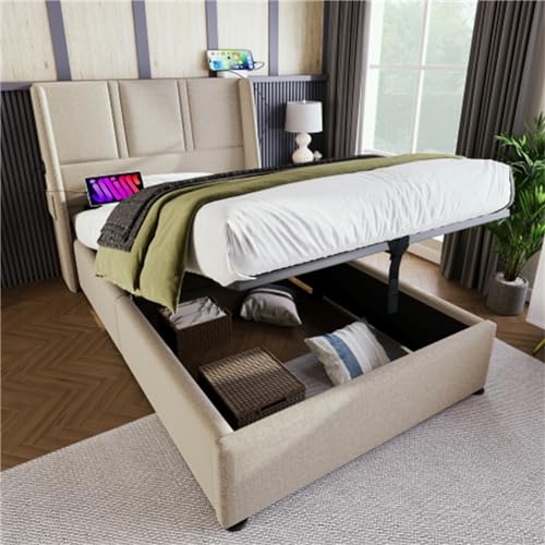 Imagen Cama moderna con puertos usb y almacenamiento hidraulico