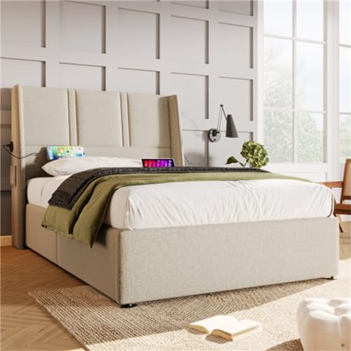 Imagen Cama moderna con puertos usb y almacenamiento hidraulico