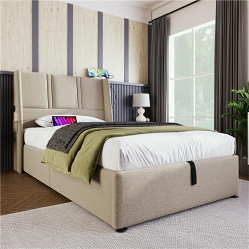 Imagen Cama moderna con puertos usb y almacenamiento hidraulico