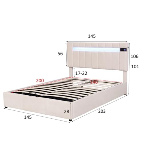 Imagen Cama doble inteligente con luz led y usb 140x200 cm almacenaje hidraulico ideal para familias e invitados beige