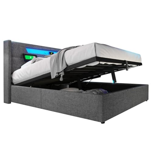 Imagen Cama doble led con usb tipo c y almacenamiento resplandece en comodidad