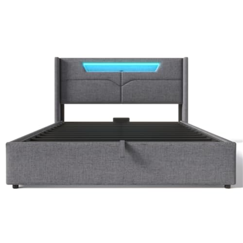 Imagen Cama doble led con usb tipo c y almacenamiento resplandece en comodidad