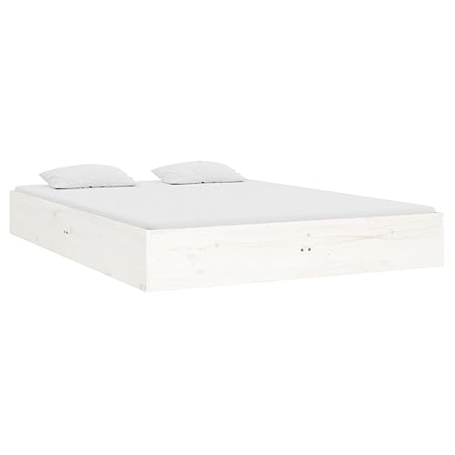 Imagen Cama doble de madera maciza blanco para un descanso pleno