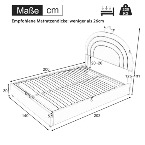 Imagen Cama hidraulica tapizada con cabecera ajustable y diseño de arcoiris morado