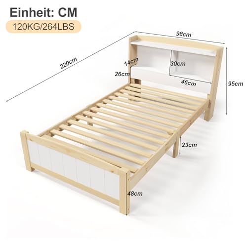 Imagen Cama individual de madera con cabecero de almacenamiento