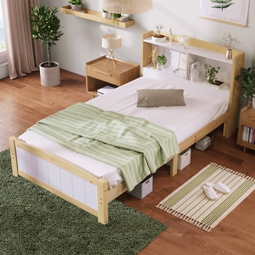 Imagen Cama individual de madera con cabecero de almacenamiento