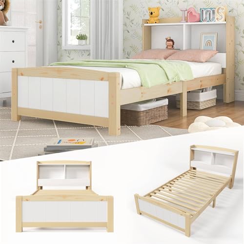 Imagen Cama individual de madera con cabecero de almacenamiento