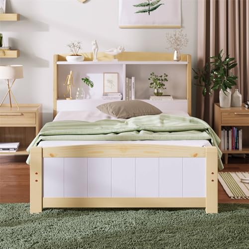 Imagen Cama individual de madera con cabecero de almacenamiento