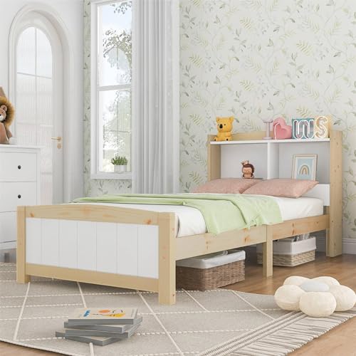 Imagen Cama individual de madera con cabecero de almacenamiento