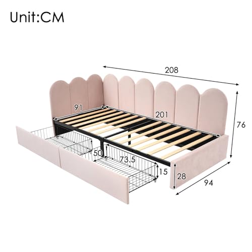 Imagen Cama rosa con almacenamiento y sofa cama para espacios pequeños 