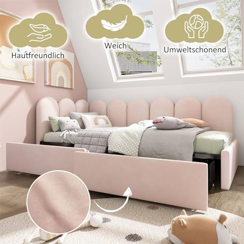 Imagen Cama rosa con almacenamiento y sofa cama para espacios pequeños 