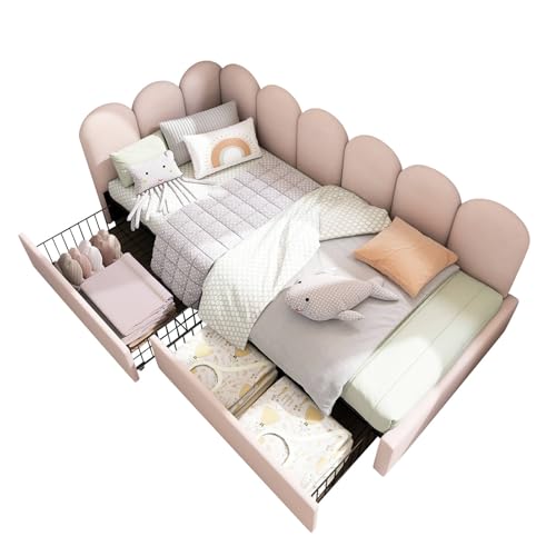 Imagen Cama rosa con almacenamiento y sofa cama para espacios pequeños 