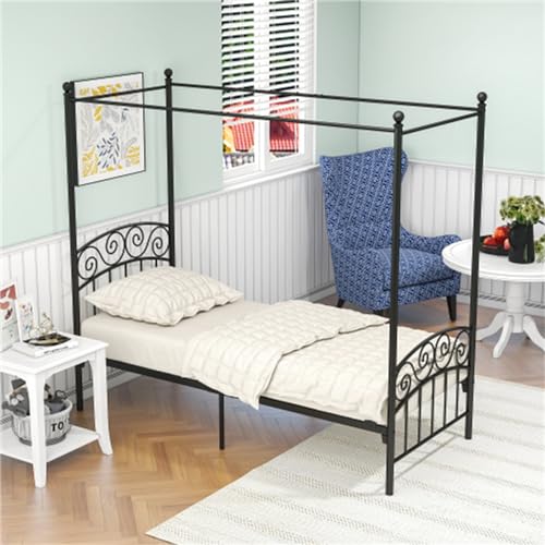 Imagen Cama con dosel de metal negro ideal para adolescentes