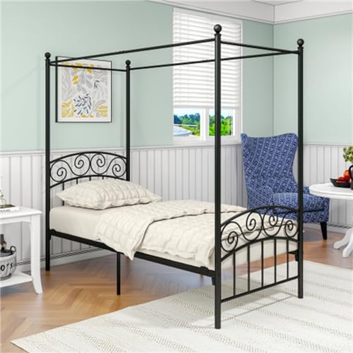 Imagen Cama con dosel de metal negro ideal para adolescentes