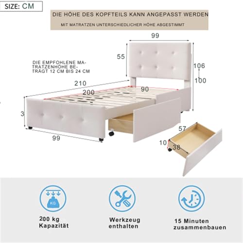 Imagen Cama infantil completa de 90x200cm en beige