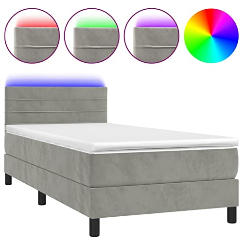 Imagen Ciadaz cama box spring con led en terciopelo gris claro