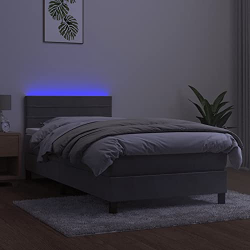 Imagen Ciadaz cama box spring con led en terciopelo gris claro