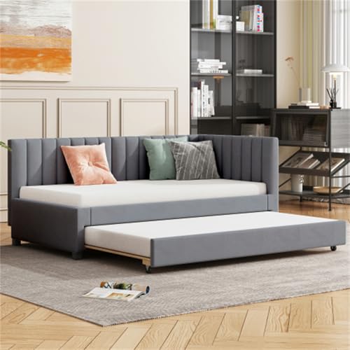 Imagen Maxima comodidad cama tapizada 90200cm sofisticado diseño gris para adolescentes y adultos