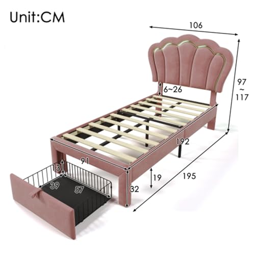 Imagen Cama individual con led rgb cabecera ajustable y cajones