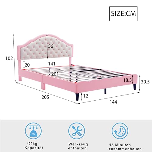 Imagen Cama tapizada matrimonio zyloyal10 rosa 140x200 cm