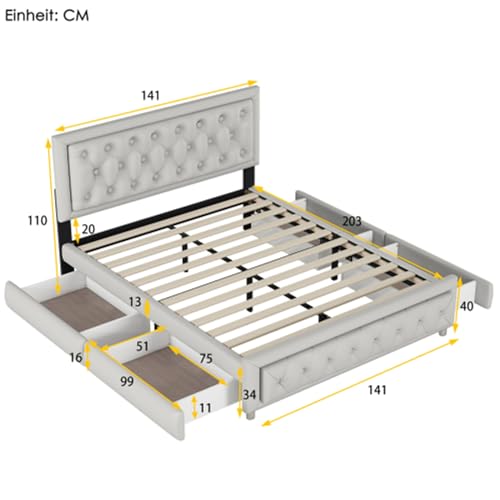 Imagen Cama tapizada regulable con almacenaje 140x200 gris