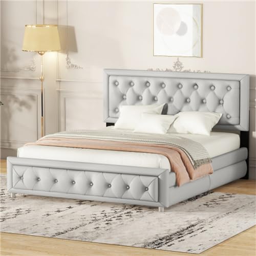 Imagen Cama tapizada regulable con almacenaje 140x200 gris