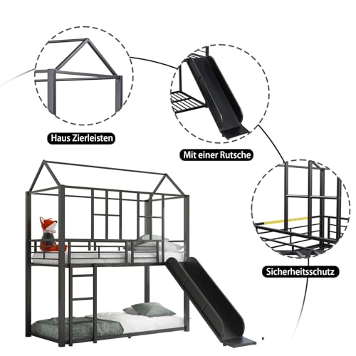 Imagen Litera de metal negro con tobogan diversion y seguridad para niños