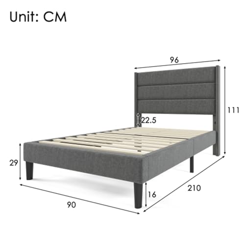 Imagen Cama doble tapizada en lino gris con diseño moderno