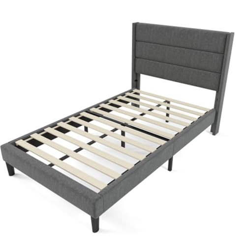 Imagen Cama doble tapizada en lino gris con diseño moderno