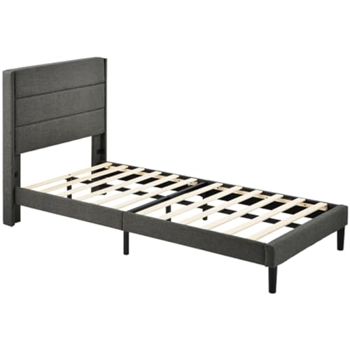 Imagen Cama doble tapizada en lino gris con diseño moderno