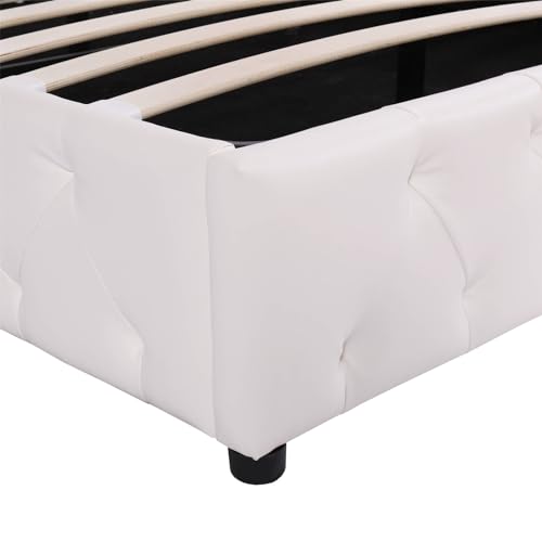 Imagen Cama doble tapizada con cabecera ajustable en blanco moderna sencilla y elegante