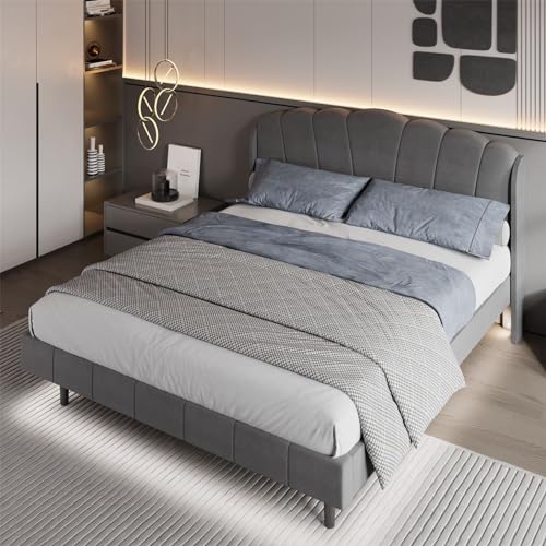 Imagen Cama doble suave con luz led somatosensorial en gris